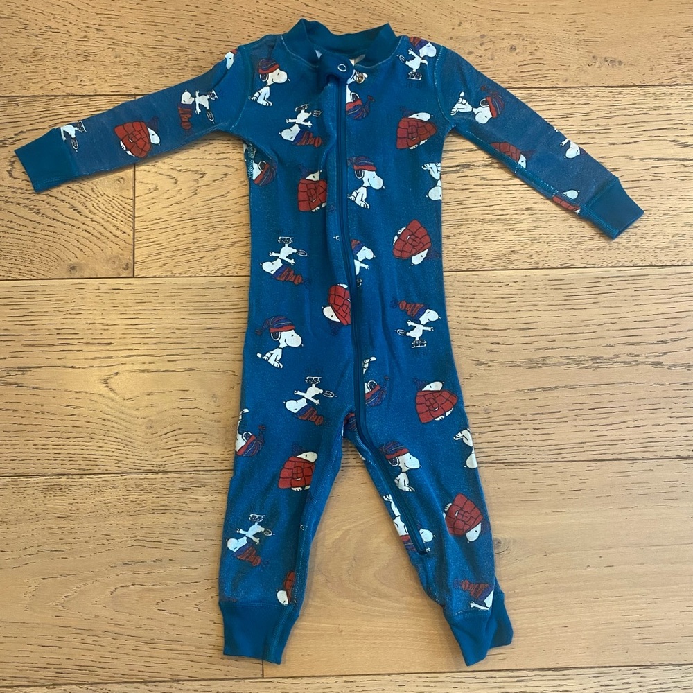 Hanna Andersson Blue Winter Snoopy Kids Onesie Pajamas